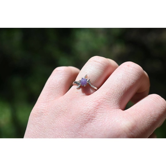 Art Deco Engagement Ring, Raw Grape Agate Ring, Unique Engagement Ring, … - Picture 3 of 3
